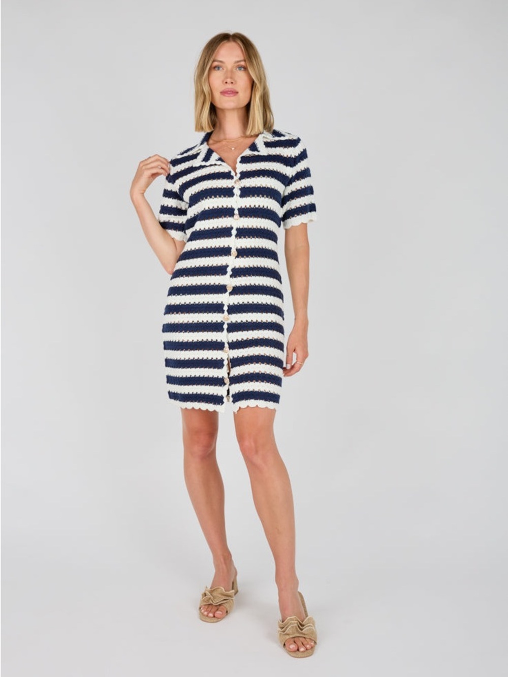Maje Rosette Striped Crochet Look Dress